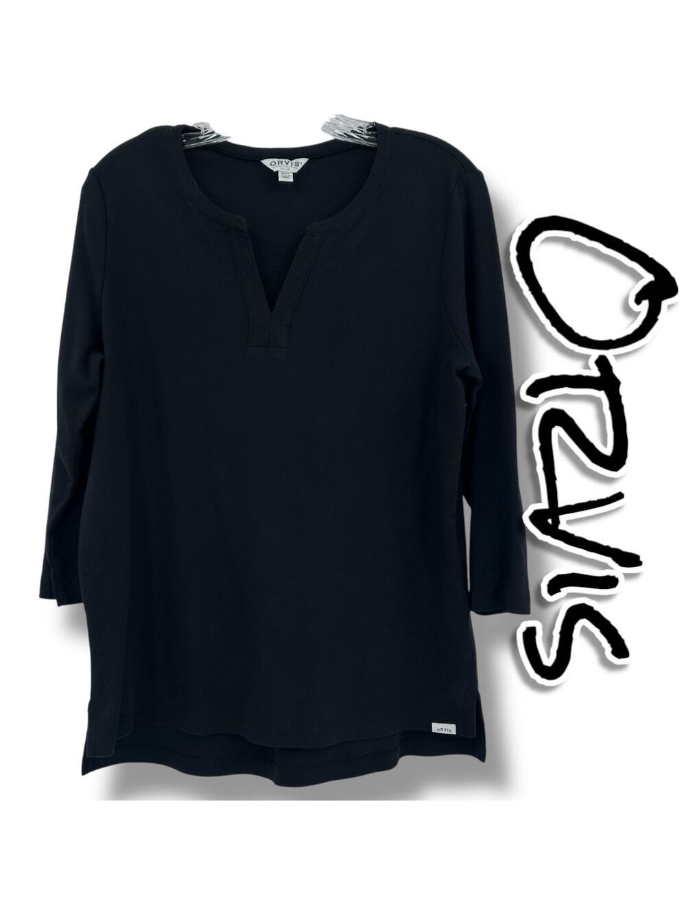 Orvis Pima Cotton Long Sleeve Shirt Black Notch Collar Womens Size Small